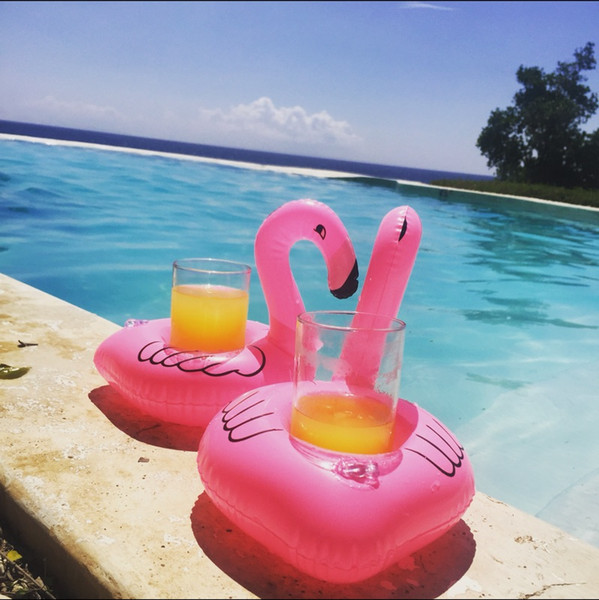 Flamingos Inflatable Drink Cup Holder Bottle Holder Pink Floating Can Holder Lovely Pool Bath Toy 10pcs/lot