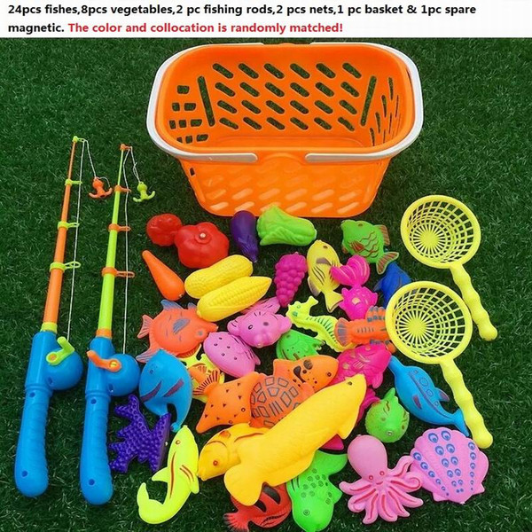 38PCS Magnetic Fishing Toy Game Kids 3D Fish Fishing Rod Baby Bath Toys Outdoor Funny Toy Set