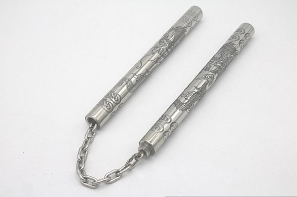 Combined Stainless Steel Stick Self-Defense Nunchaku Non-Slip Actual Combat Nunchakus Combo Short Stick Black Silvery Short Stick