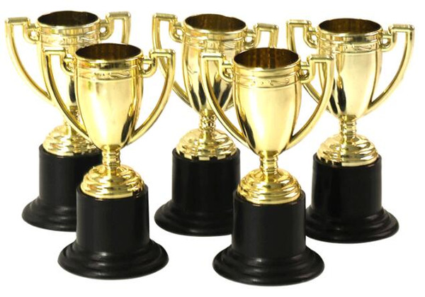 Wholesale-12PCS/LOT Plastic gold cup trophy,Kids sports medal Winner medal Educational props reward Creative gift prizes toys for children