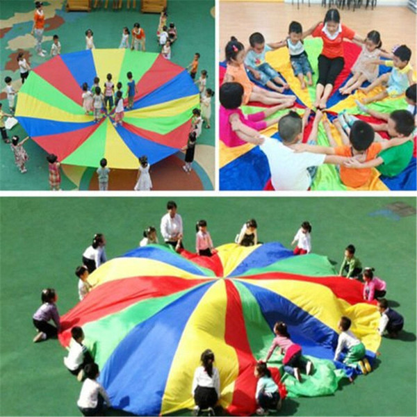 Kid Sports Development Outdoor Rainbow Umbrella Parachute Toy Jump-sack Ballute Play Parachute 2M/3M/3.6M/4M/5M/6M/7M/8M