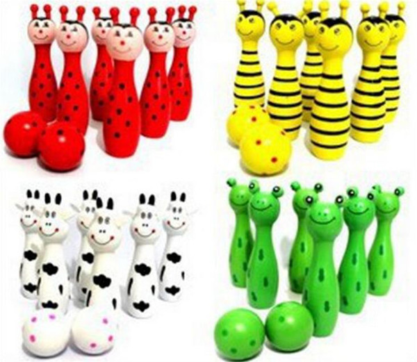 2 SETS Free Ship Cute Baby Wooden Animal Style Bowling Toy 4 Desing Bowling Ball Game Baby Educational Toy