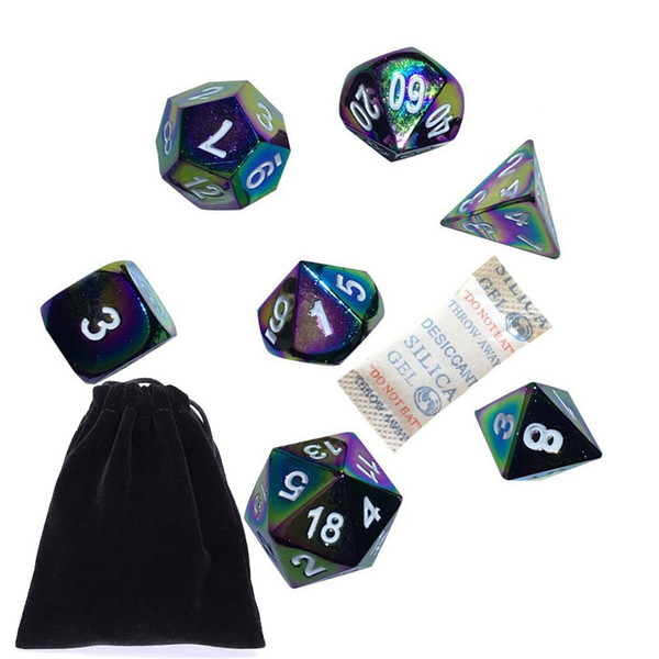 7pcs Rainbow Metal Dice-DnD Dice Set with Pouch for Role Playing Games D4 D6 D8 D10 D12 D20