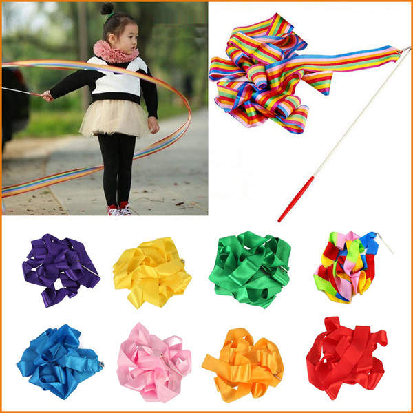 400cm Rainbow Dance Rhythm Ribbon Gym Rhythmic Gymnastics Art Ballet Dazzler Ribbon Streamer Twirling Rod, 9 Colors