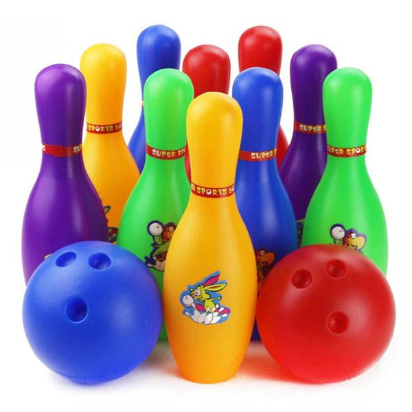 Colorful Cartoon Standard Bowling Set 10 Pins, 2 Bowling Balls Children Kids Educational Toys Indoor Outdoor Sport