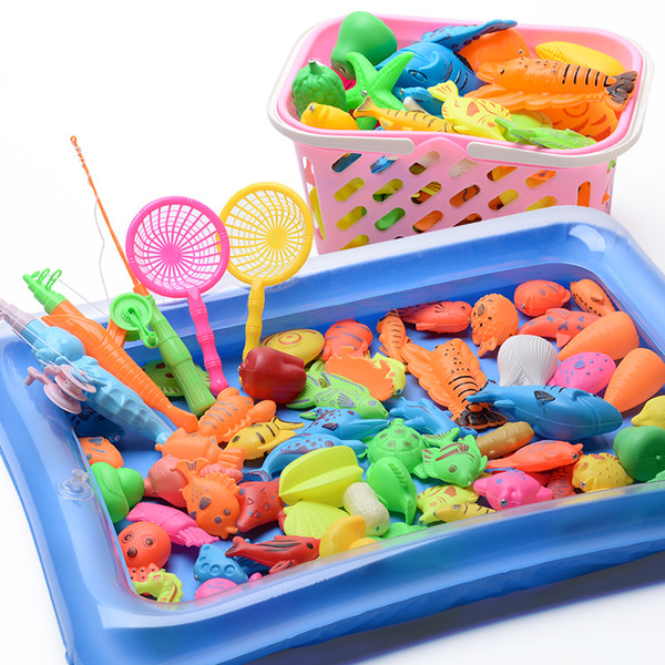 41pcs With Inflatable pool Magnetic Fishing Toy girl Rod Net Set For Kids Children Model Play Fishing Games Outdoor Toys for boy