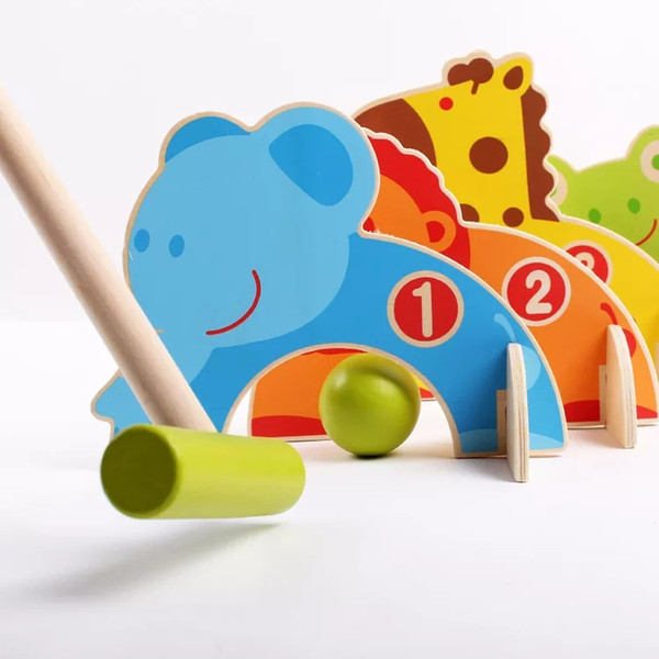 Children's golf cartoon animal gateball wooden toy outdoor leisure parent-child family game baseball toy sports game