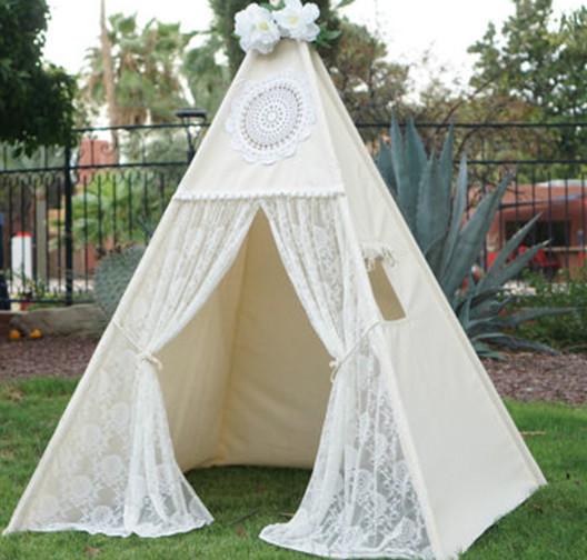 Wholesale- LoveTree Canvas Teepee Canopy Tent Playhouse Kids toy teepee tent Play room Indoor outdoor tourist game room-Lace teepee