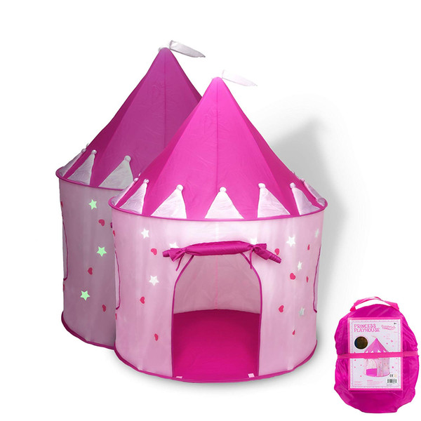 Portable Princess Castle Play Tent with Glow in the Dark Stars Mongolia Castle Optional Pink Cubby Tent For Children Baby Indoor&Outdoor Use