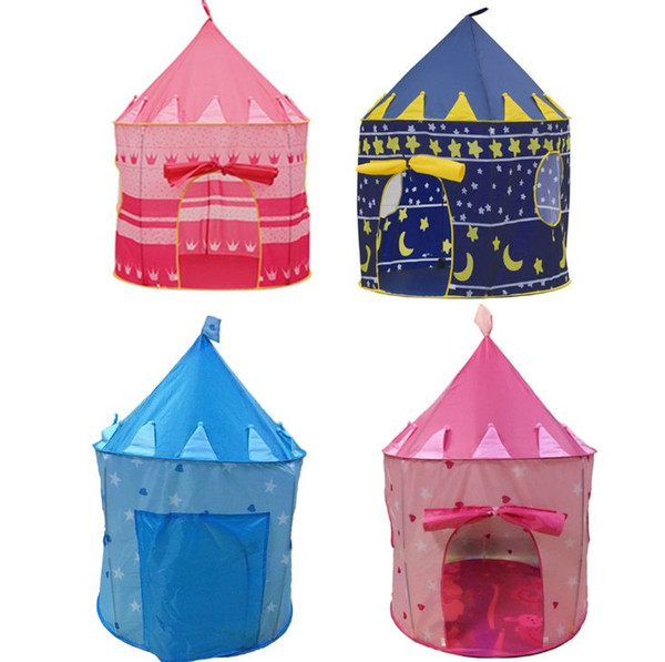 New Play Tent Portable Foldable Tipi Prince Folding Tent Children Boy Castle Cubby Play House Kids Gifts Outdoor Toy Tents (4 Colors)