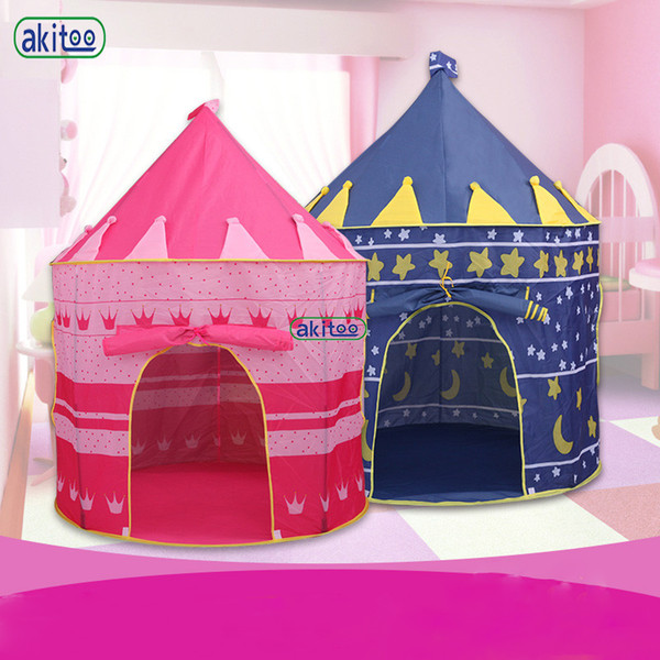 New Arrival Portable Blue Pink Prince Folding Tent Kids Children Boy Castle Cubby Play House For Kids Best Gift