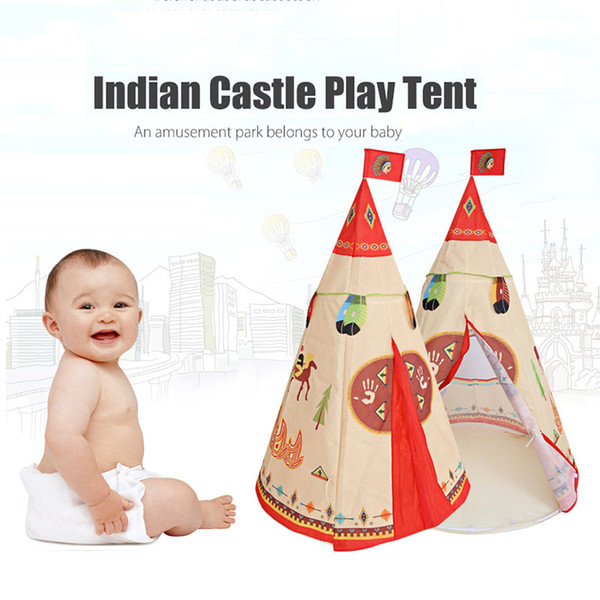 Wholesale- Natural Indian Pattern Children Toy Tent Teepees Safety tipi Portable Indoor Game Tents Outdoor Tente Enfant Playhouse for Kids
