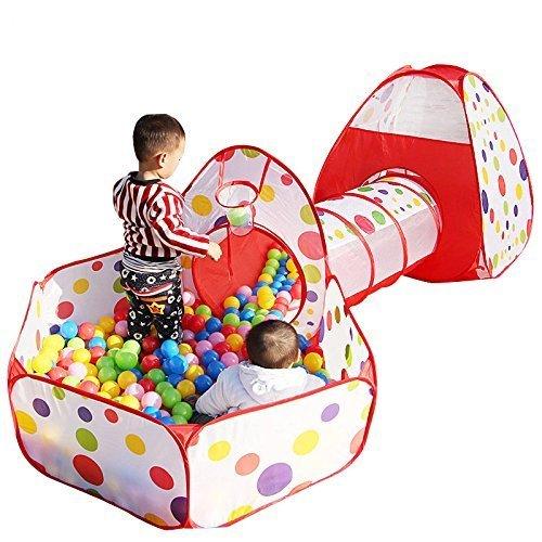 Kids Play Tent with Tunnel and Ball Pit Indoor and Outdoor Easy Folding Cute Polka Dot 3 in 1 Play House Children's Playground with Zippered