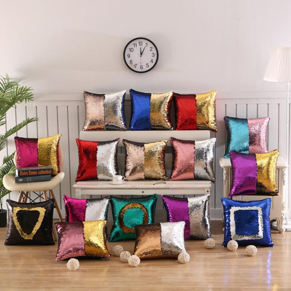 Sequins pillow DIY Mermaid Sequin Cushion Cover Pillowcase Magical Color Changing Reversible Home Decor Car Sofa Pillow Case 40X40cm