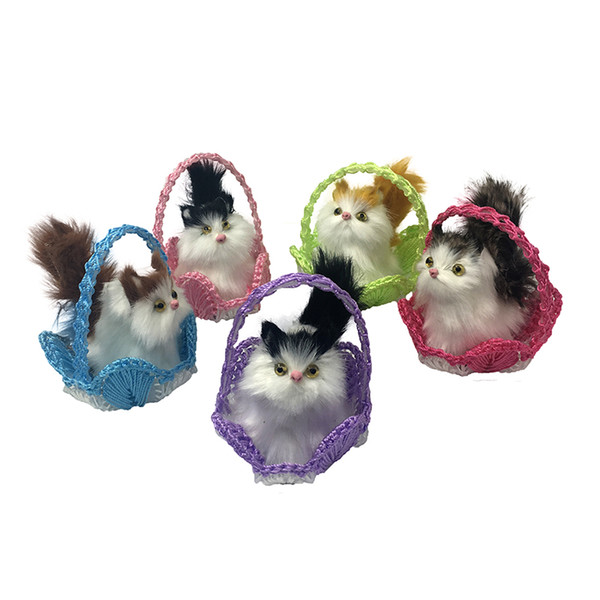 new design Boutigue Mini Cute Simulation Cats Basket Cats Plush Toy Doll Creative Gifts Whole sale