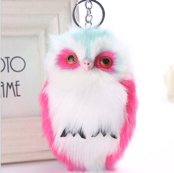 15cm Cute Fluffy Owl Pendant Pompom Fur Keychain Women Key Ring Faux Bunny Rabbit Fur Key Rings For Handbag Car Decoration Trinket Gift