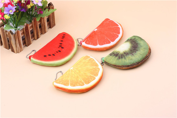 Children's Fluff Fruit Shape 3D Printed Coin Purses Girl's Wallet Coin Pouch Case Watermelon Strawberry Bags Cartoon Handbag Cute Key Bags