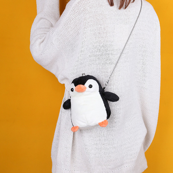 2019 new free shipping cute winter new cartoon cute penguin plush bag chain mobile phone small bag shoulder diagonal package female