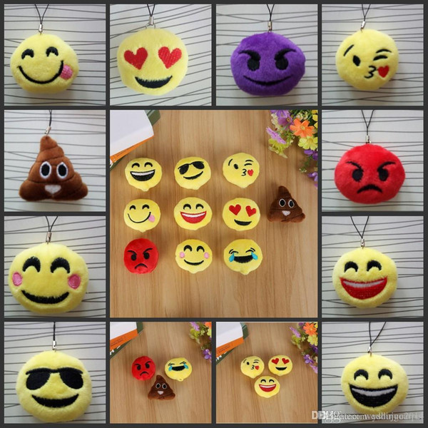 New Keychains 6cm Emoji Smiley Small pendant Emotion Yellow QQ Expression Stuffed Plush doll toy bag pendant for 2016 Christmas gift