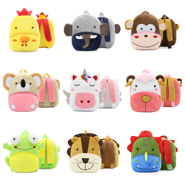 Cartoon Plush Kids Backpacks DHL Free Shipping Stuffed Animals Zoo School Bag Pink Backpack 30 Designs Green bags Boy Pink For Girl 2 3 4 5T