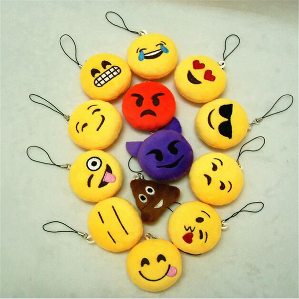 Emoji Key Chains Plush Toys 5cm Emoji Smile Small Keychain Emotion QQ Expression Stuffed Plush Doll Toy for Mobile Pendant DHL Free