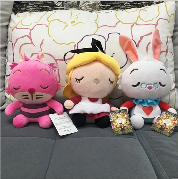 Alice in Wonderland Plush Toys 20cm Stuffed Dolls Cute Alice Cat Rabbit Bunny Doll Toys EMS