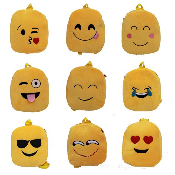 9 Styles 30cm Cute Emoji Smiley bag Cartoon Backpack Yellow emoji Snack bags Plush Toy in stock