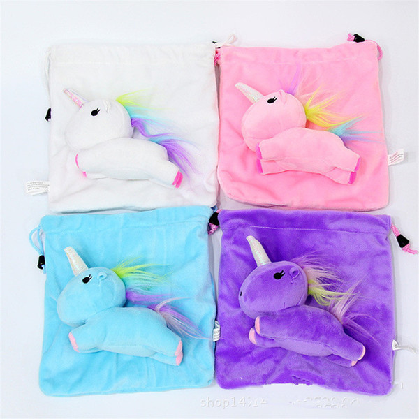 Unicorn Pink Drawstring Bag Designer Handbags Soft Plush Stuffed fashion bags Backpack Party Decoration gym bag 4 colors K0361