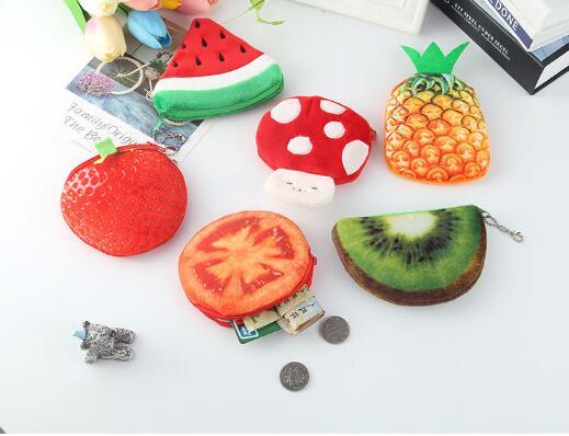 Fruits Plush Coin Purse Children Zip Small Change Purse Wallet Women Pouch Money Bag Girl Mini Short Coin Holder Wallet YH1303