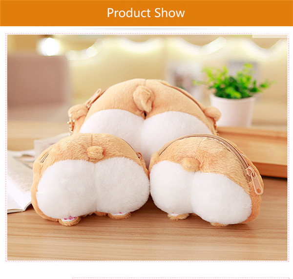 BOOKFONG Cute Pet Dog Butt Plush Corgi Butt Shape Coin Purse Animal Plush Backpack Creative Corgi Crossbody handbag Girl's Bag