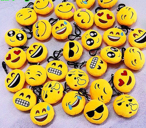 Hot Selling EMS 1000pcs 20Style Cute Phone Emoji Keychain Emoticon Key Ring Yellow Cushion Stuffed Plush Soft Toy Key Chains