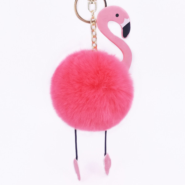 11 Colors PU flamingo hair ball Key ring plush toys Bag Accessories kids School Small pendant free shipping