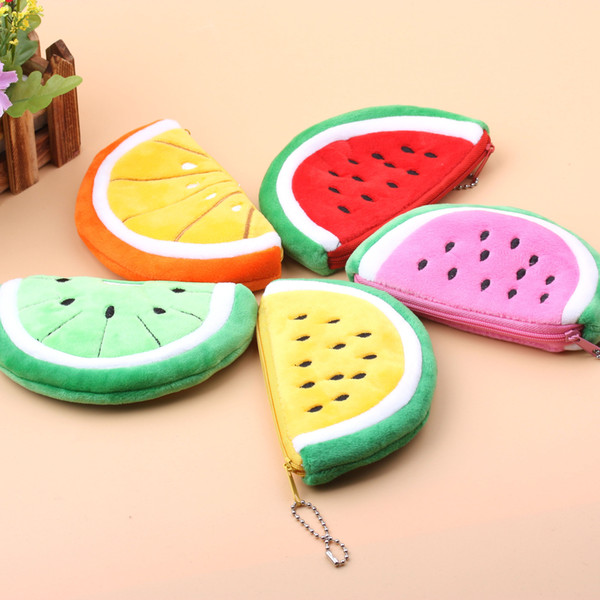 Free shipping 5 Cartoon Plush toys High capacity Psp package toys Pencil case Coin Purse Girl lovely Cloth Watermelon shape zipper wallet