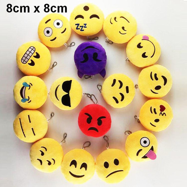 Key Chains 8cm Emoji Smiley Small pendant Emotion Yellow QQ Expression Stuffed Plush doll toy Emoji Cell Straps Charms Bag Pendant 0074HW