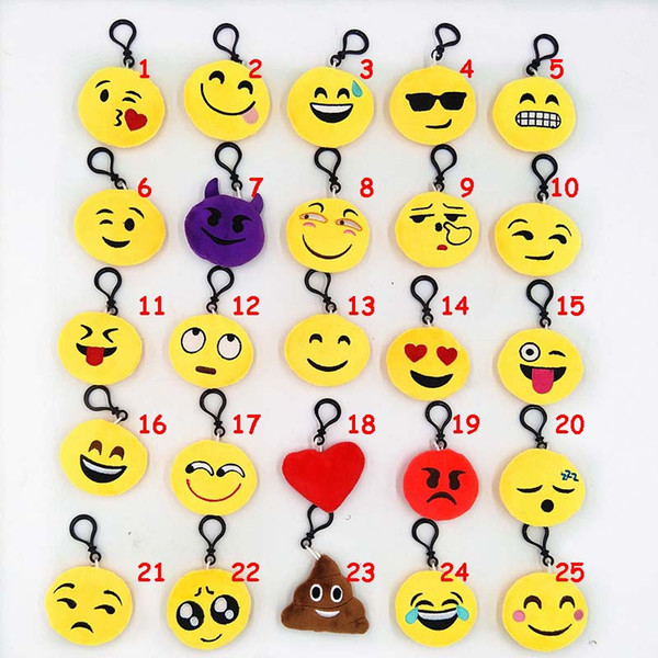 25designs QQ Key Chains 6cm Emoji Smiley Small Keychain Emotion Yellow QQ Expression Stuffed Plush Doll Toy for Mobile Pendant SEN291