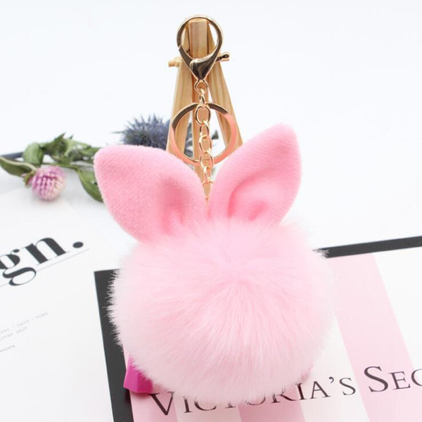 Real Rabbit Fur Ball Keychain Soft Fur Ball Lovely Gold Metal Key Chains Ball Pom Poms Plush Keychain Car Keyring Bag Earrings Accessories