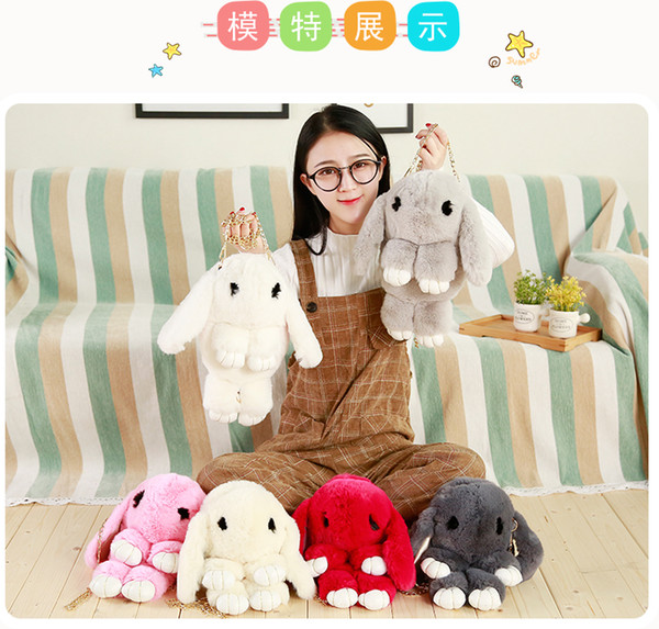 New 33cm Fashion Girl Fur Cape Hare Wool Chains Handbag Women's Casual Plush Dead Eyelash Rabbit Messenger Bag Gift