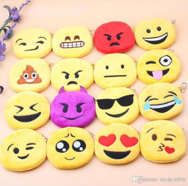 16 pcs Hot expression Coin Purses cute emoji coin bag plush pendant High quality 