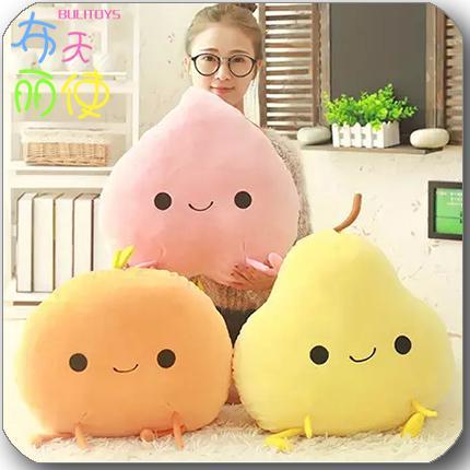 Candice guo! Super cute plush toy cartoon fruit peach orange pear stuffed creative cushion pillow christmas birthday gift 1pc