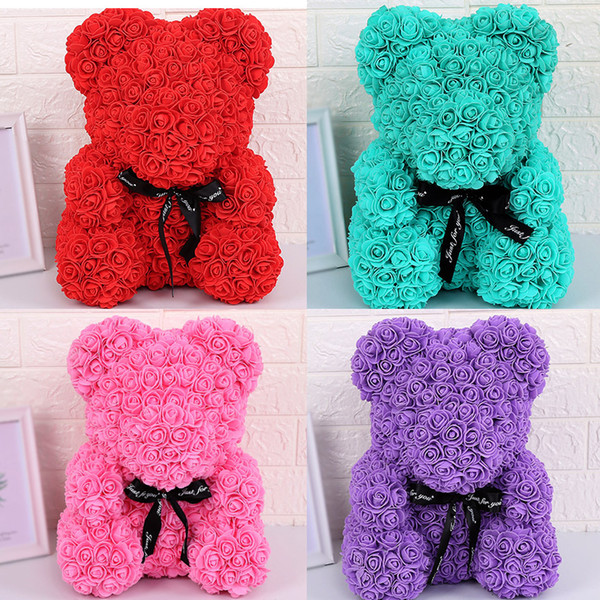 Christmas Valentine's Day for Ladies gift 25cm/10 inches Rose bear toy 17 colors Flowers Bow hugging bear C2350