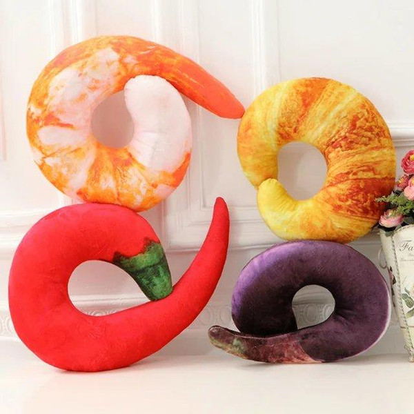 Wholesale- Simulation shrimp red pepper eggplant pillow, U-shaped pillow, neck pillow lumbar pillow plush toys, Christmas gifts