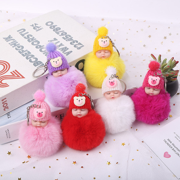 10CM Sleeping Cute Doll Pendant Soft Hat Doll Short Hair Ball Key Chain Plush Toys Free Shipping