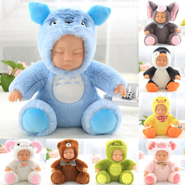 Silicone Sleeping Baby Toys Animal Types Plush Sleeping Baby Doll Accompany Sleep Baby Toy for Kids Gifts Sitting Size 17cm