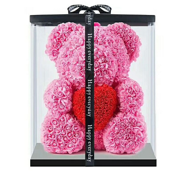 10pcs 40cm with Heart Big Red Bear Rose Flower Artificial Decoration Christmas Gifts for Women Valentines Gift with box by win007