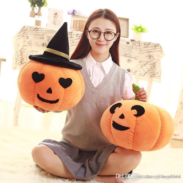 Wholesale- Two sizes baby plush toy Halloween pumpkin pillow with hat doll child pillow Halloween toy gift Z0121