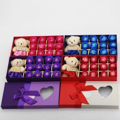 Romantic Rose Soap Flower With Little Cute Bear Doll 12pcs Box Gift For Valentine Day Gifts for Wedding Gift for birthday Gifts