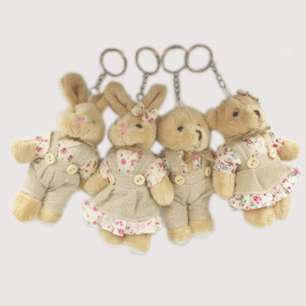 Dolls Kawaii Teddy Bear Rabbit Couples Plush Toy Stuffed Animal Soft Cloth Doll Bears Stuffed Plush Pendant Wedding Key Chain Accessories