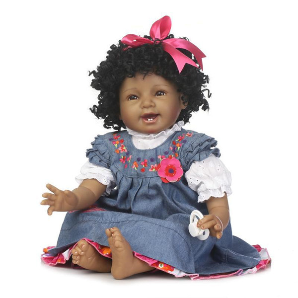 New creative 55cm silica gel simulation black skin girl doll 22 inch newborn Princess toddler smile baby doll birthday gift toy P195