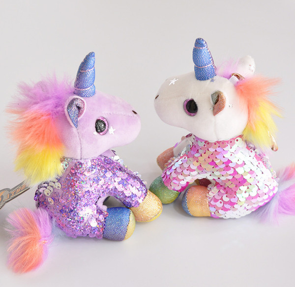 Glitter Sequins Unicorn Plush Toy Backpack Pendant Keychain Stuffed Animal Plush Keychains Small Pendant Bag Accessories Angel Doll 02