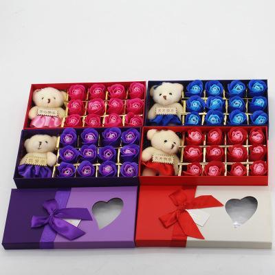 10 set Romantic Rose Soap Flower With Little Cute Bear Doll 12pcs Box Gift For Valentine Day Giftsfor Wedding Gift or birthday Gifts